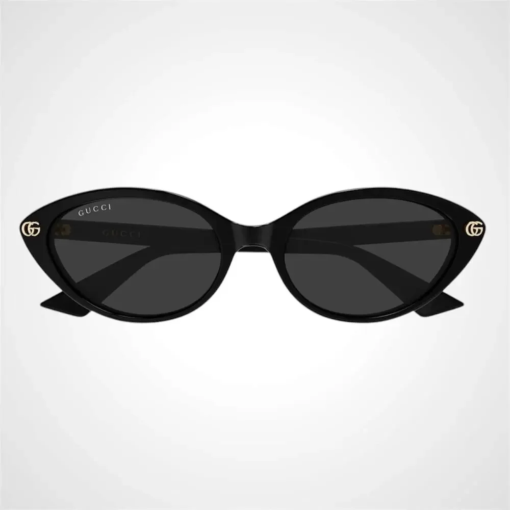 New GUCCI Sunglasses Black Cat Eye Gold Metal Front Interlocking GG Logo Womens - Picture 3 of 4